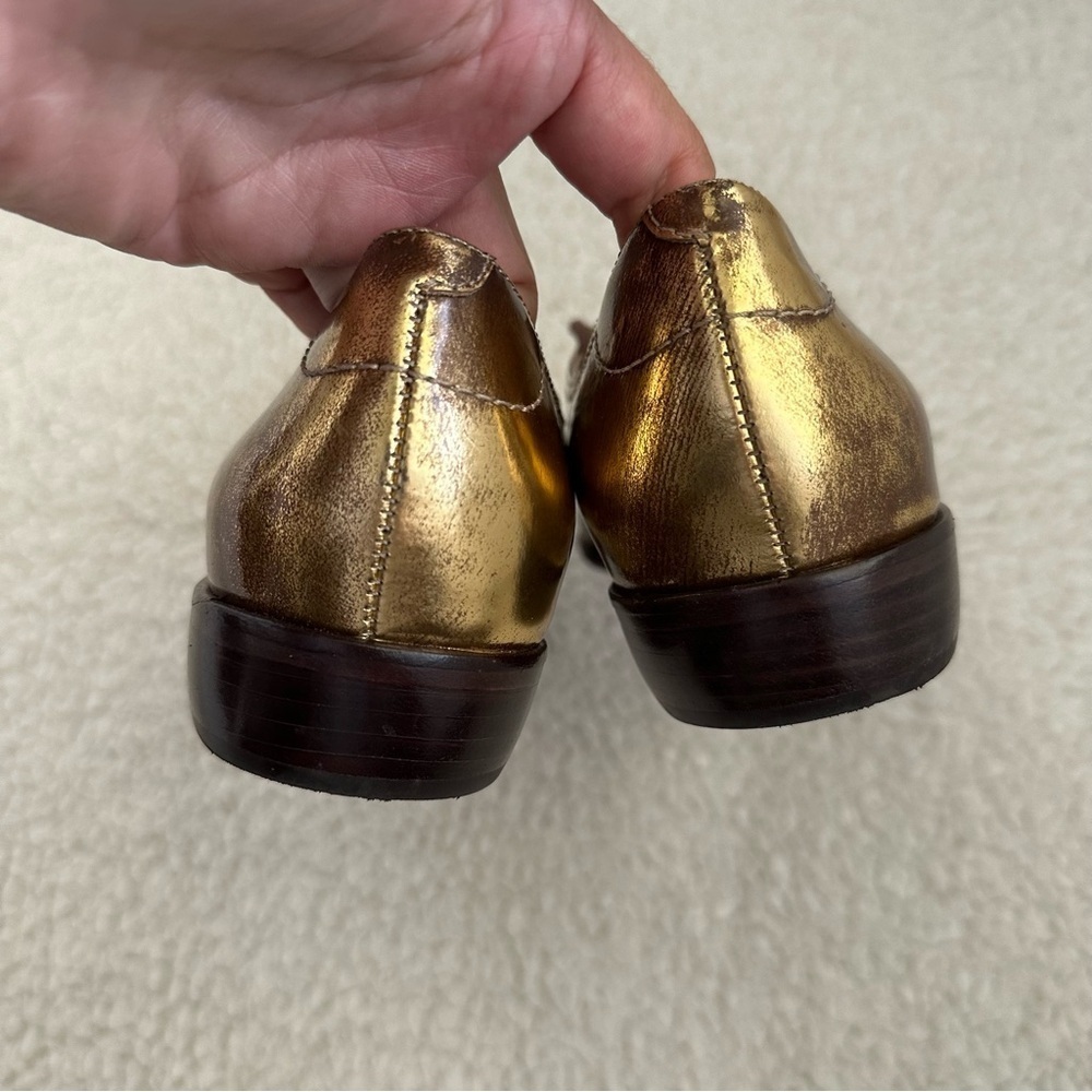Pour La Victoire Gold Metallic Leather Lace-Up Flats - Picture 6 of 11